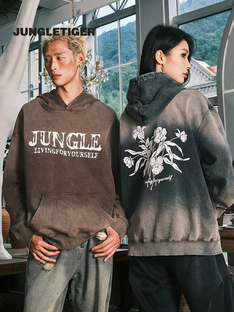 Jungle Tiger Florals Spring and Autumn Couple Hooded Sweater