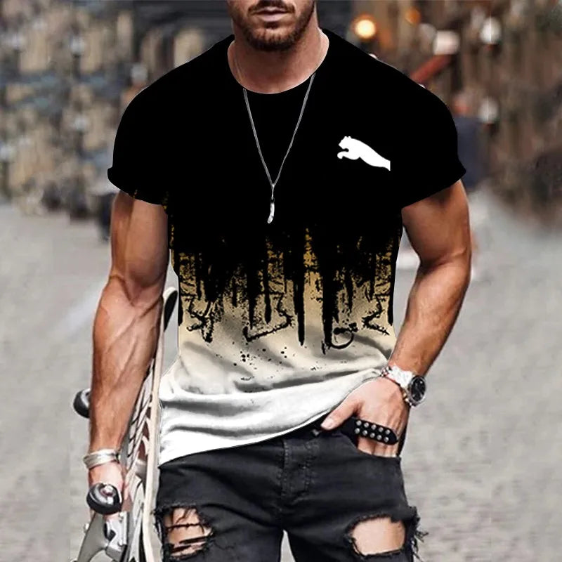 2024 Men's T-shirt gradient design printed casual short sleeved T-shirt outdoor street fashion men shirt plus size clothing ﻿