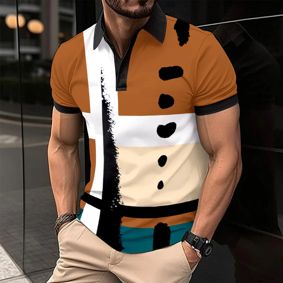 Summer Men Short Sleeve Polo Shirt Colored Drawing Printed Casual T-Shirt Lapel Button Fashion Tops Funny Men Clothing