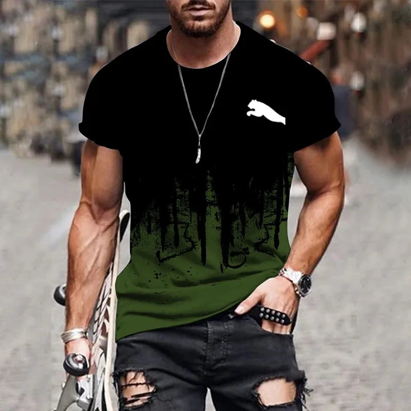 2024 Men's T-shirt gradient design printed casual short sleeved T-shirt outdoor street fashion men shirt plus size clothing ﻿