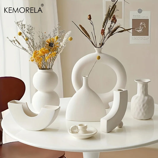 Nordic Ceramic Vase Circular Hollow Donuts Flower