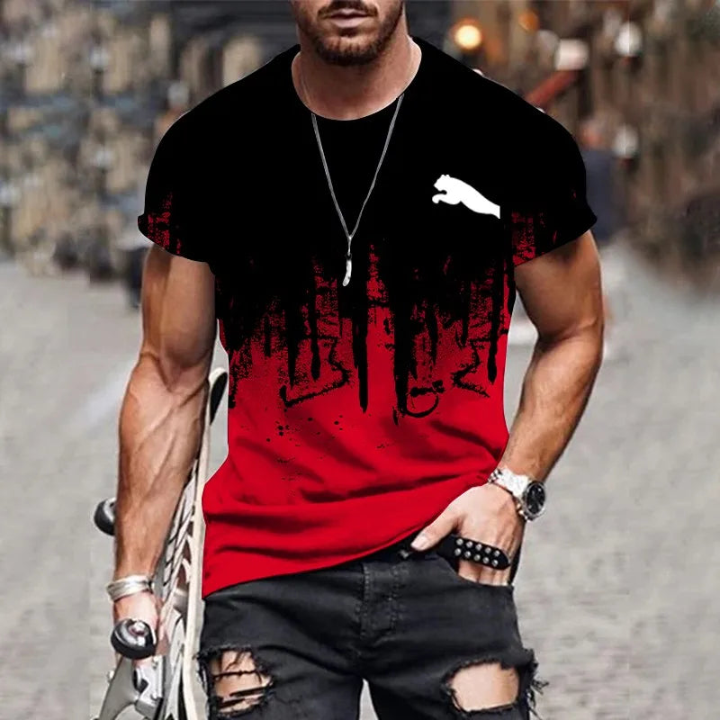 2024 Men's T-shirt gradient design printed casual short sleeved T-shirt outdoor street fashion men shirt plus size clothing ﻿