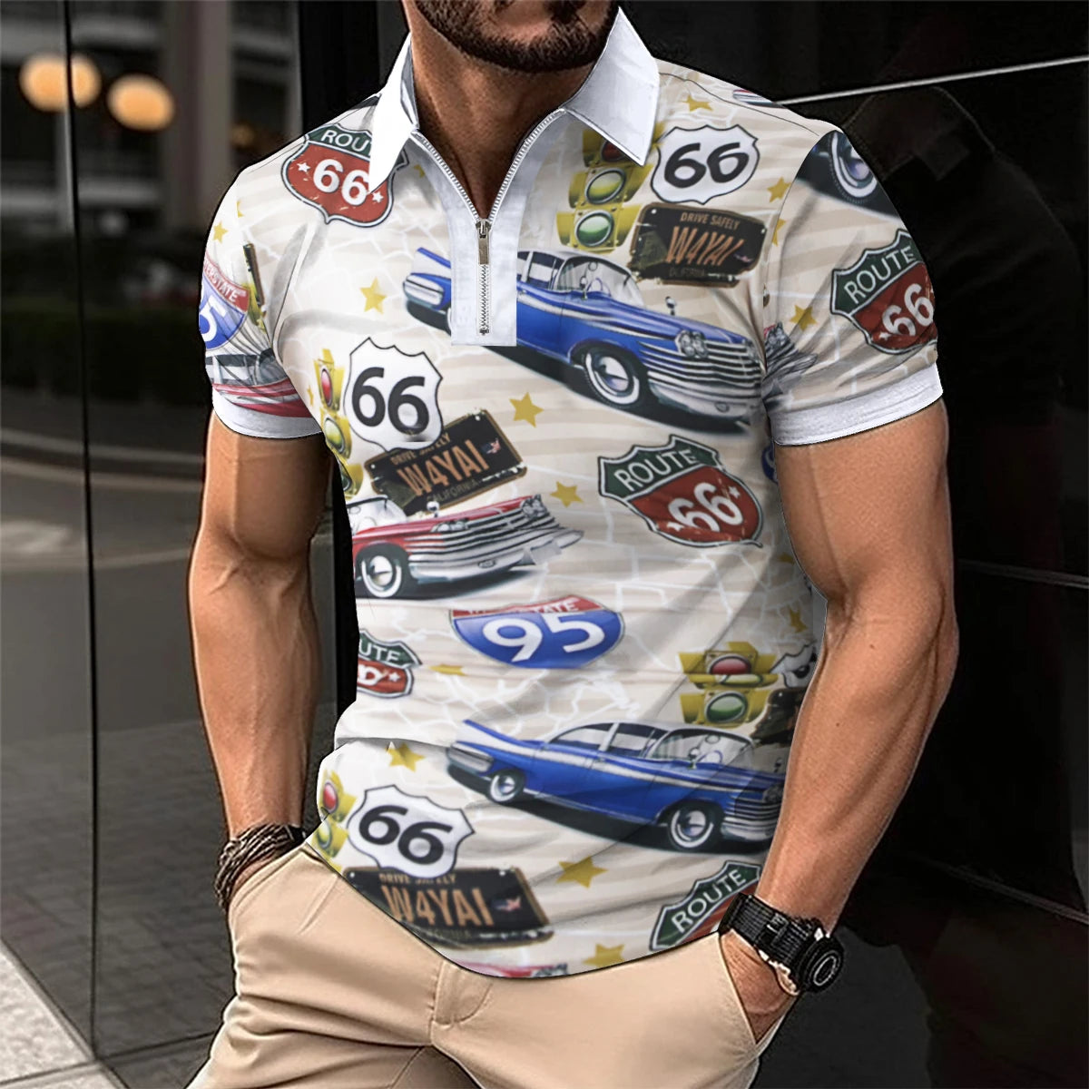 Summer Men Short Sleeve Polo Shirt Colored Drawing Printed Casual T-Shirt Lapel Button Fashion Tops Funny Men Clothing