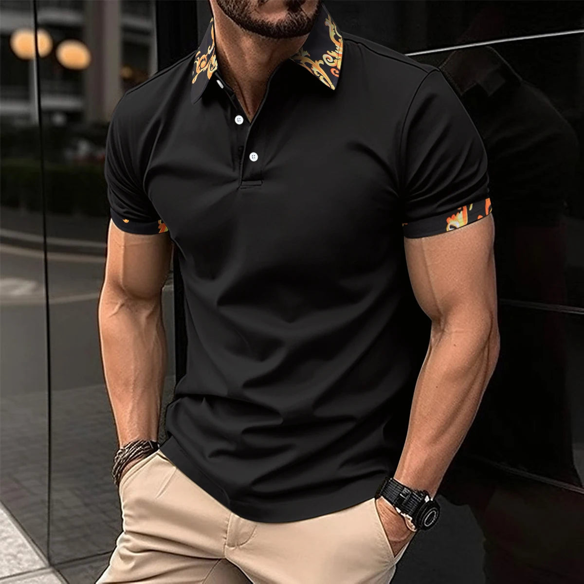 Summer Men Short Sleeve Polo Shirt Colored Drawing Printed Casual T-Shirt Lapel Button Fashion Tops Funny Men Clothing