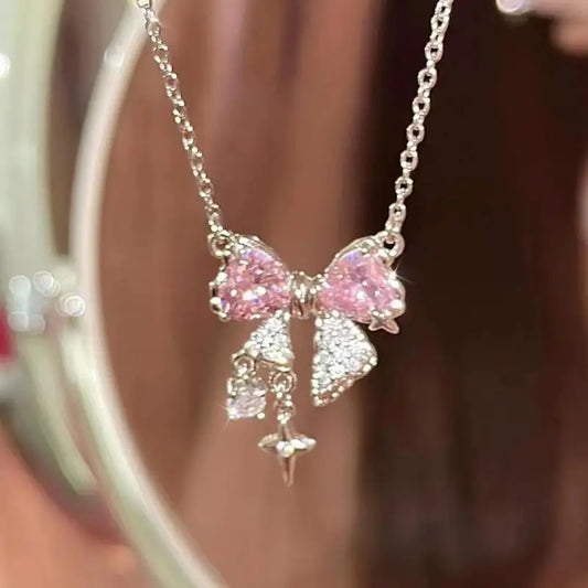 Pink Zircon Cross Pendant Necklaces Fashion Jewelry